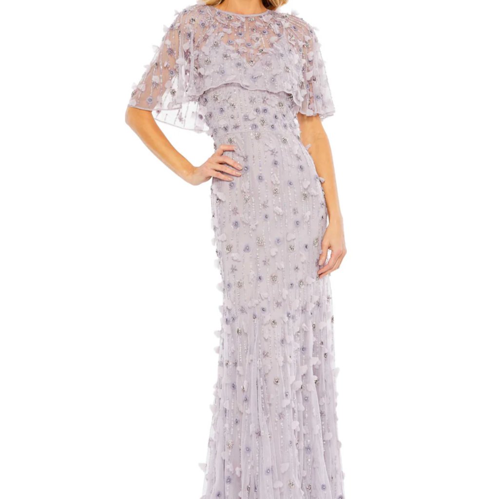 Mac Duggal - Embellished Illusion Cape Sleeve Trumpet Gown In Size 14 Nwt